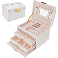 Los mejores  - Caja Joyero- Gifort Caja para Joyas con Espejo y Cajones Estuche de Joyas con Cerradura para Pendientes- Collares…